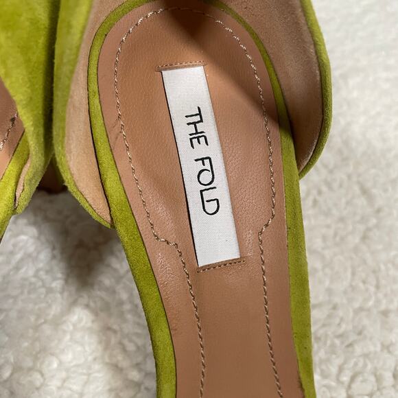 The Fold London Treviso Suede Heels D'Orsay Chartreuse Green Pointed Toe 39 8.5 - Picture 4 of 8